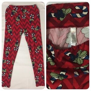 LuLaRoe Christmas Candy Cane Leggings OS
